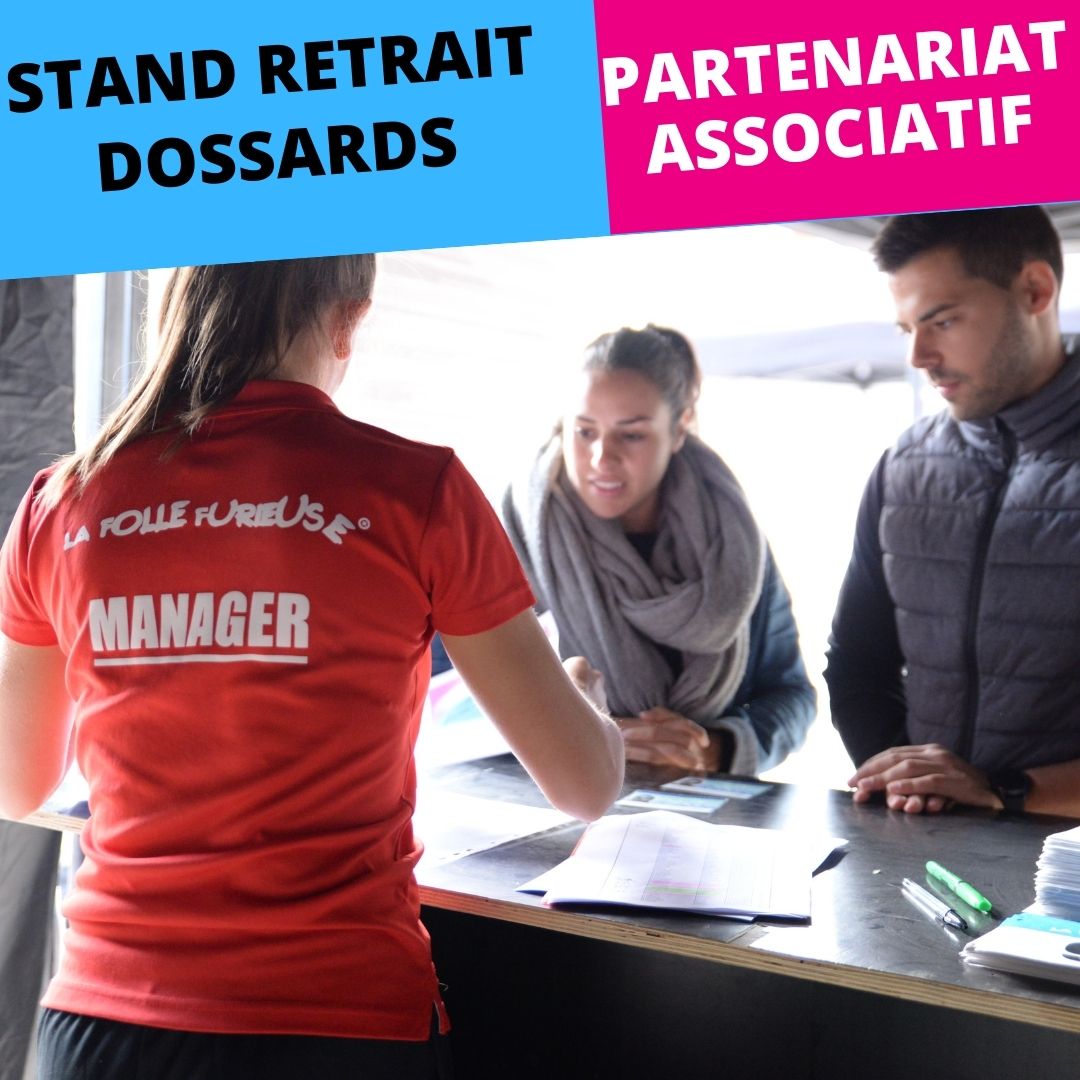 Stand retrait dossard - La Folle Furieuse - Bénévolat et partenariat associatif